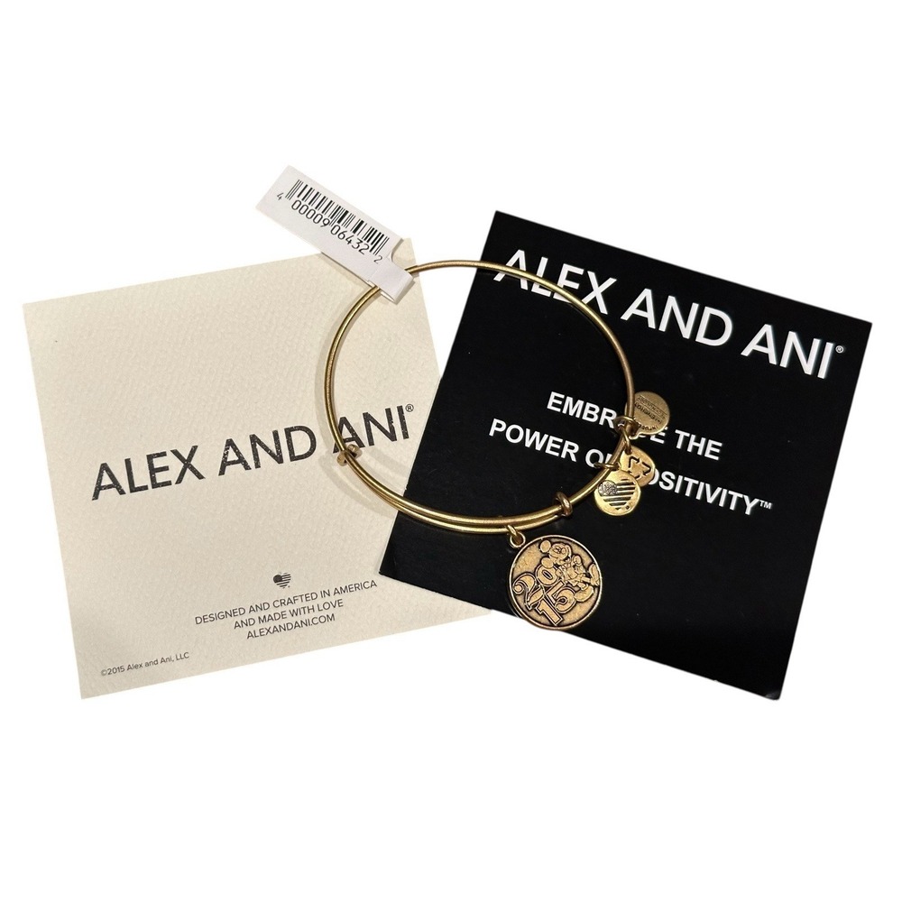 2015 Mickey Mouse Alex & Ani Bracelet Dated Disney Parks Gold Tone